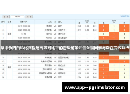 意甲争四白热化赛程与阵容对比下的晋级前景评估关键因素与潜在变数解析